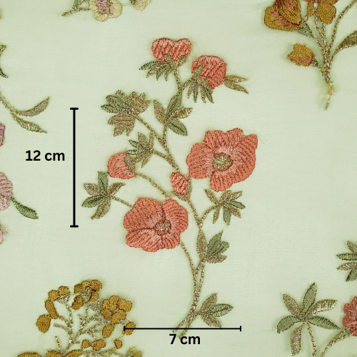 Basira Jaal on Aqua Green Silk Organza Embroidered Fabric