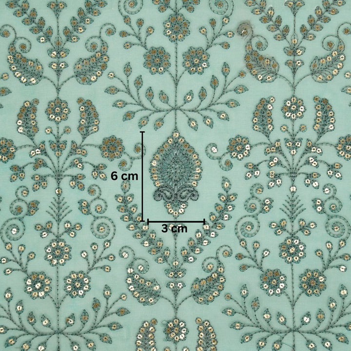 Aaditri Jaal on Turquoise Silk Organza Embroidered Fabric
