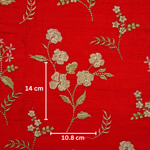 Nura Buta on Red Raw Silk Embroidered Fabric