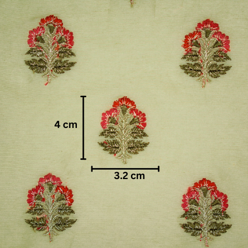 Pushpi Buti on Beige Silk Chanderi Embroidered Fabric