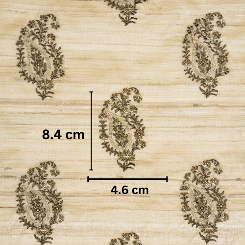 Tanmayi Buta on Natural/Mouse Tussar Silk Embroidered Fabric