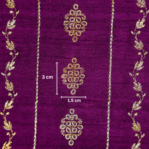 Akaar jaal on Purple Raw Silk Embroidered Fabric