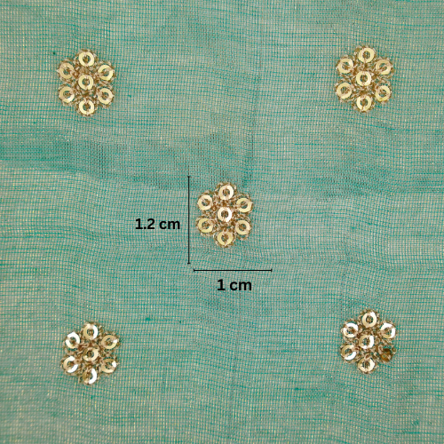 Sona Buti on Turquoise Tissue Embroidered Fabric