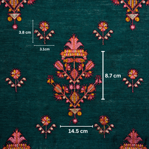 Rafa Mix Buta on Teal Blue Luxe Silk Chanderi Embroidered Fabric