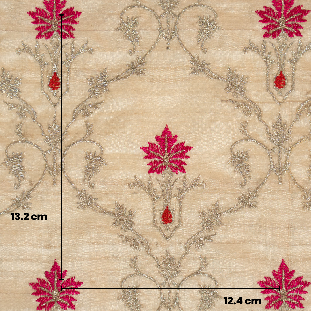 Natural Tussar Silk Soheila Jaal Embroidered Fabric