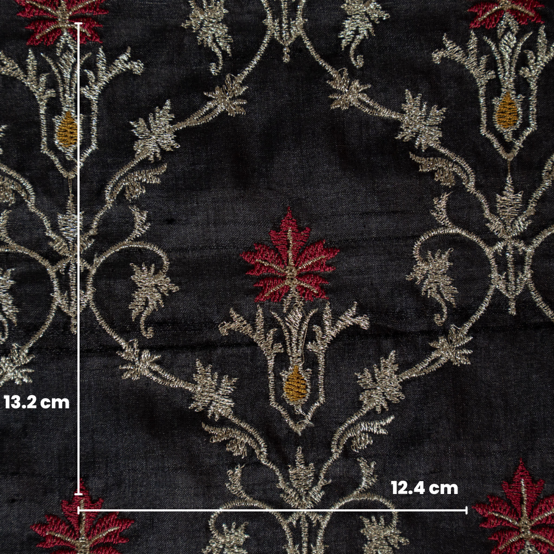 Black Tussar Silk Soheila Jaal Embroidered Fabric