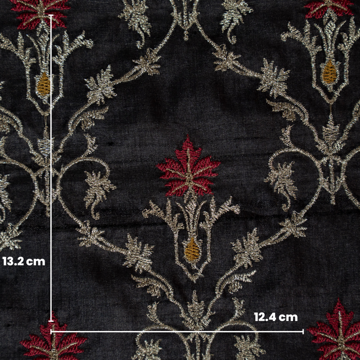 Black Tussar Silk Soheila Jaal Embroidered Fabric
