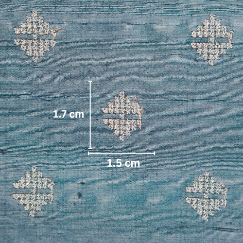 Naqsh Buti on Steel Blue Raw Silk Embroidered Fabric
