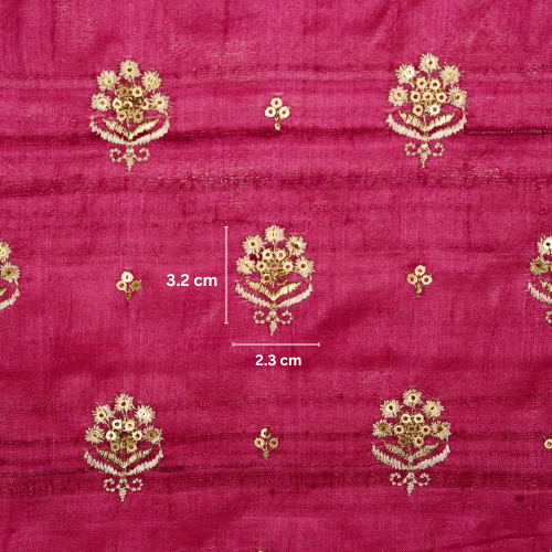 Naaz Buti On Fuxia Tussar Silk Embroidered Fabric