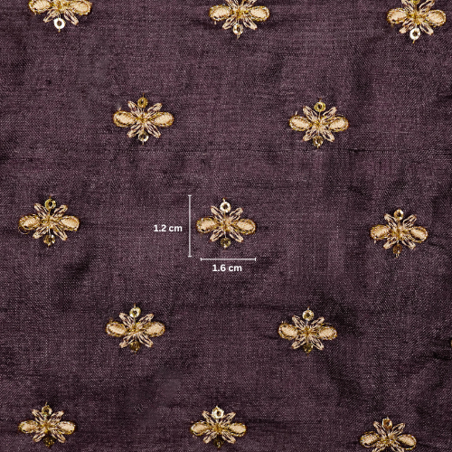 Bindra Buti On Aubergine Tussar Silk Embroidered Fabric