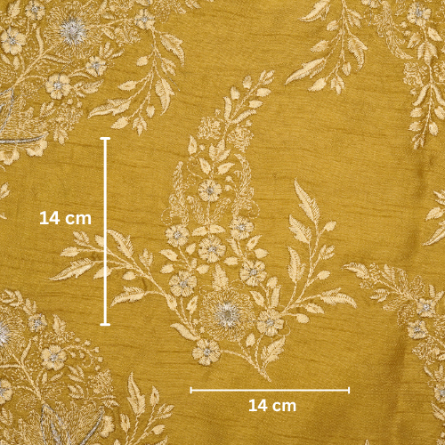 Zohra Buta on Gold Semi Raw Silk Embroidered Fabric