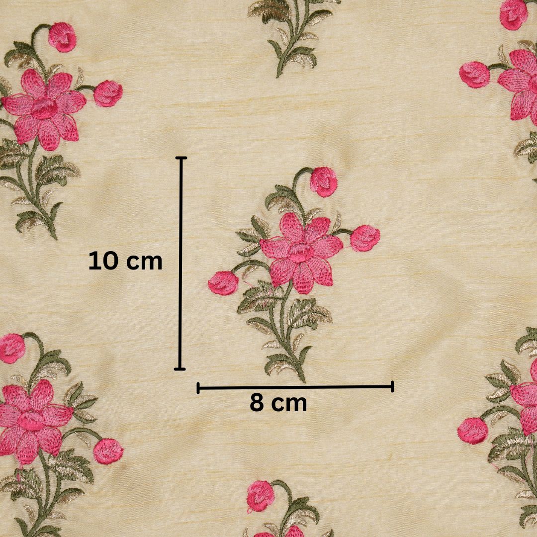 Dalia Floral Buta on Cream Semi Raw Silk Embroidered Fabric