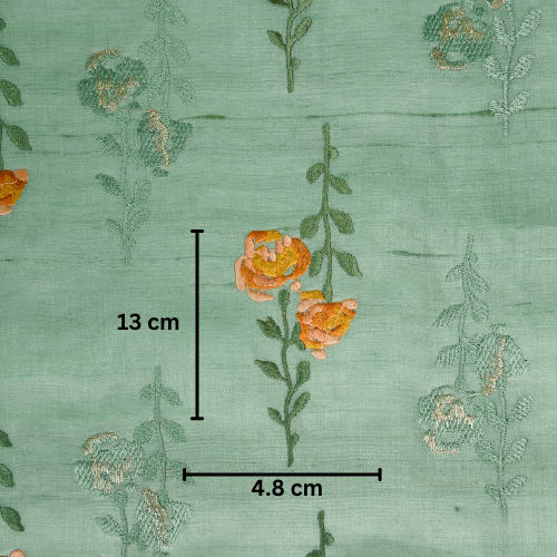 Noura Buta On Aqua Tussar Silk Embroidered Fabric