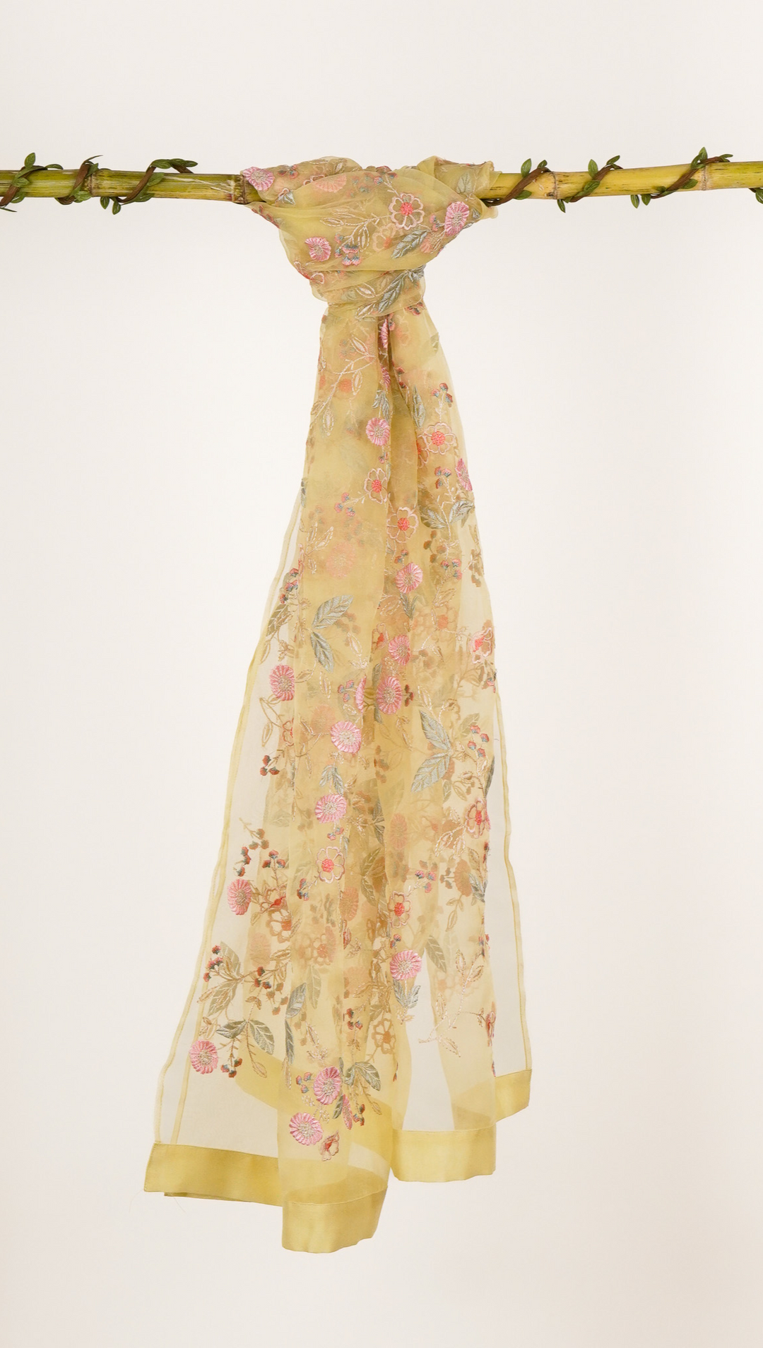 Naureen Embroidered Stole on Lemon Silk Organza