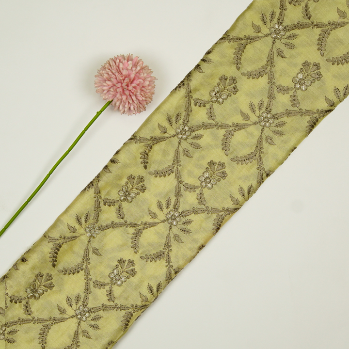 Trishika Jaal on Light Lemon Silk Chanderi Embroidered Fabric