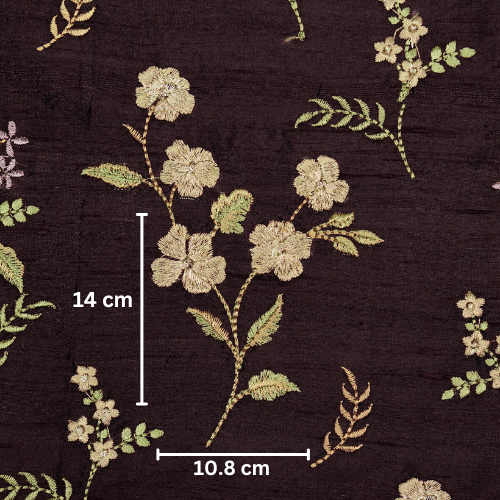 Nura Buta on Dark Aubergine Raw Silk Embroidered Fabric