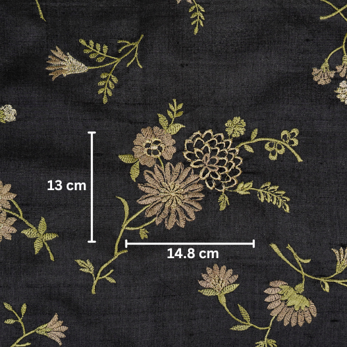Mahzar Jaal On Black Tussar Silk Embroidered Fabric