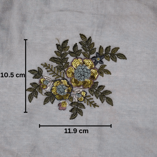 Pushti Buta on Steel Grey Luxe Silk Chanderi Embroidered Fabric