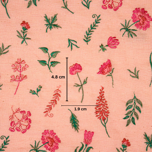 Grishma Buta Buti Mixture on Light/Peach Cotton Linen Embroidered Fabric