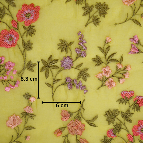 Nasma Jaal on Lemon Cotton Silk Embroidered Fabric