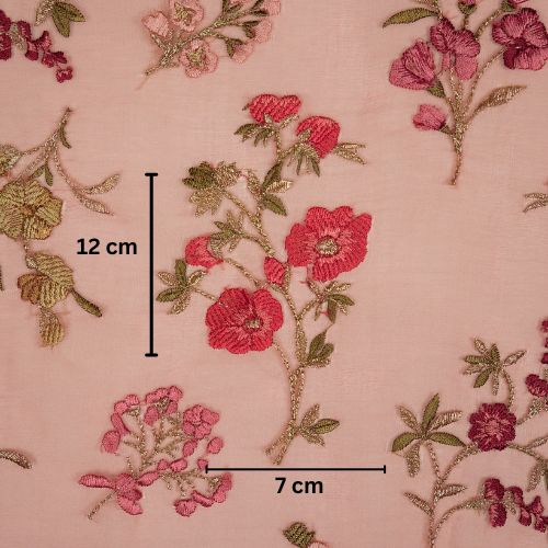 Basira Jaal on Onion Pink Silk Organza Embroidered Fabric