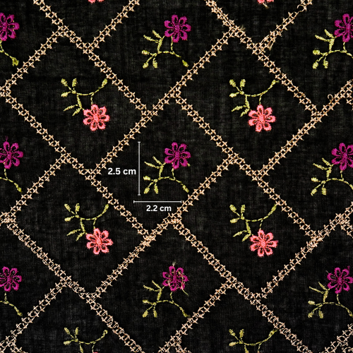 Tarika Jaal on Black  Malmal Embroidered Fabric