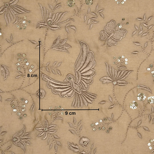 Naila Bird Jaal on Almond Luxe Silk Chanderi Embroidered Fabric