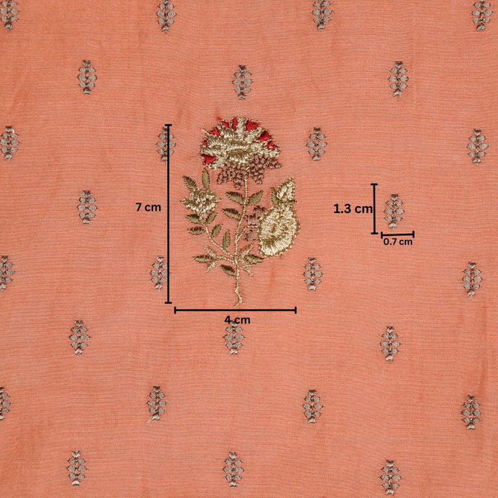 Hand Embroidery Lookalike Buta Buti Mixture on Warm Peach Silk Chanderi