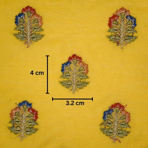 Pushpi Buti on Gold Silk Chanderi Embroidered Fabric