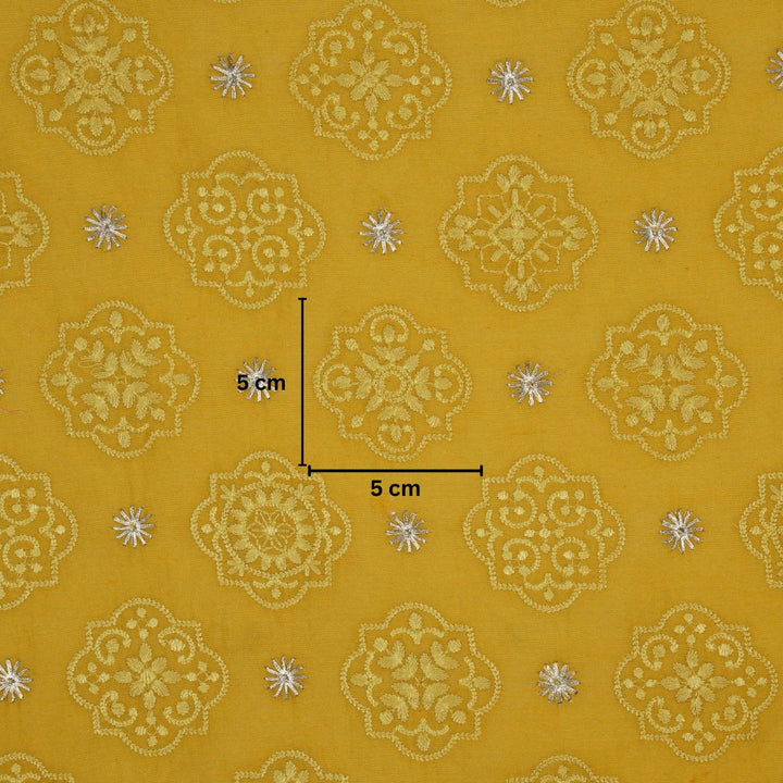 Amal Buta on Gold Munga Silk Embroidered Fabric