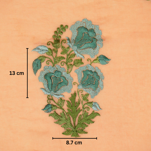 Aria Floral Buta on Peach Malmal Embroidered Fabric