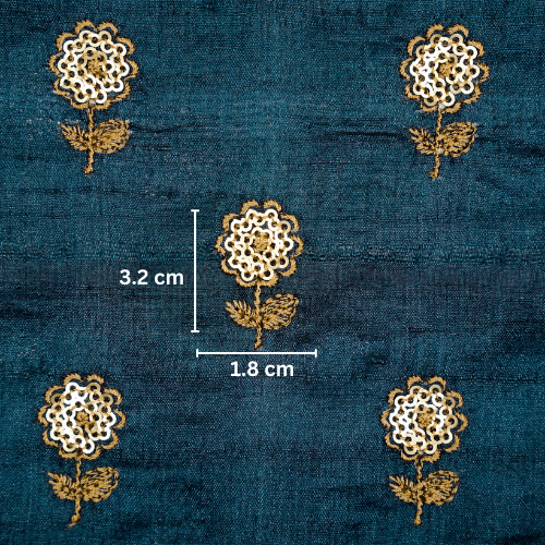 Prussian Blue Munga Silk Ratrika Buti Embroidered Fabric