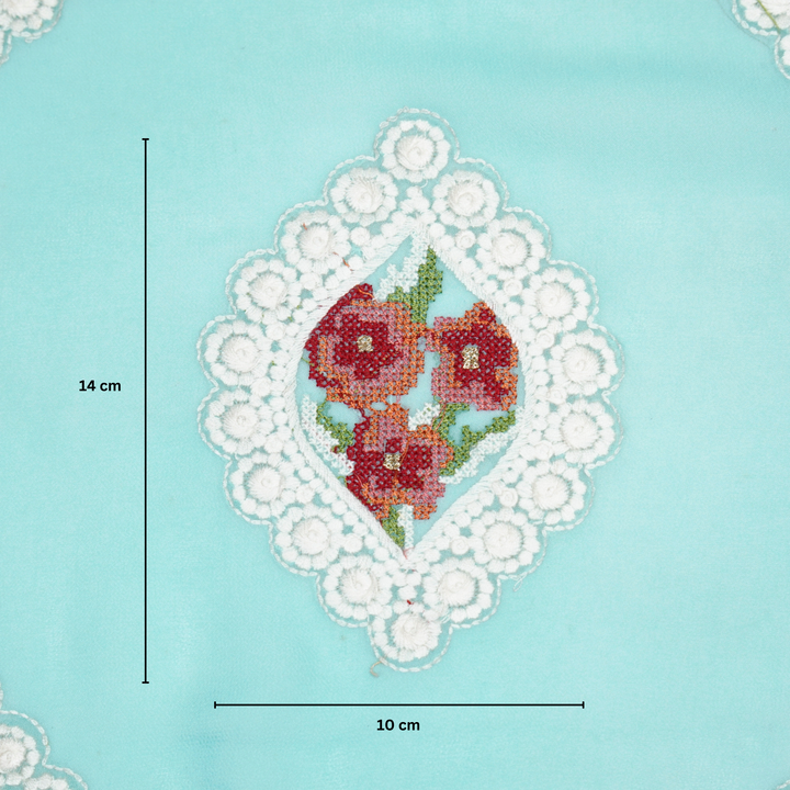 Zinal Buta on Turquoise Semi Georgette Embroidered Fabric