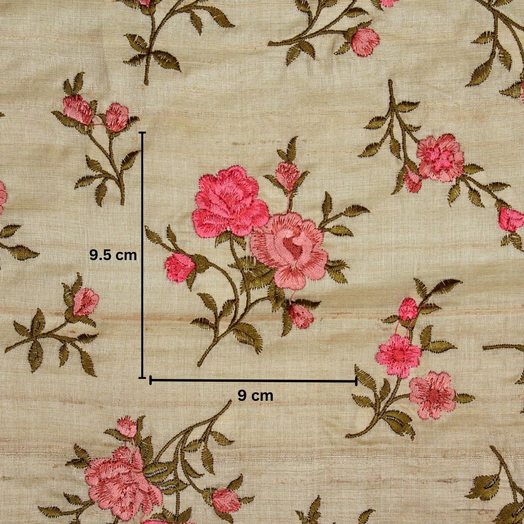 Floral Buta in dense setting On Natural/Pink Tussar Silk