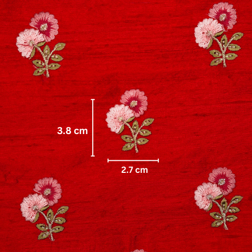 Ziya Buti on Red Raw Silk Embroidered Fabric