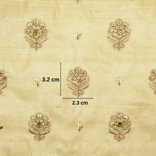 Naaz Buti On Natural Tussar Silk Embroidered Fabric