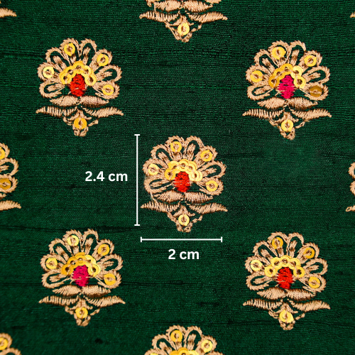 Muneer Buti on Bottle Green  Raw Silk Embroidered Fabric