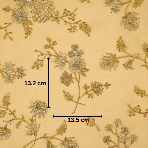 Komal Buta on Gold Silk Organza Embroidered Fabric