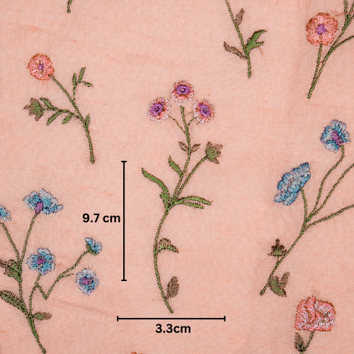 Raina Buta on Pink Cotton Linen Embroidered Fabric