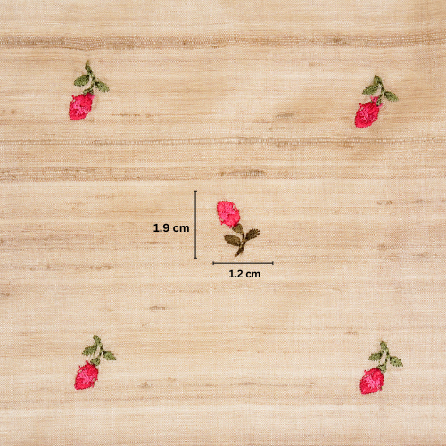 Kuhu Tiny Buti on Natural/Fuxia Tussar Silk Embroidered Fabric