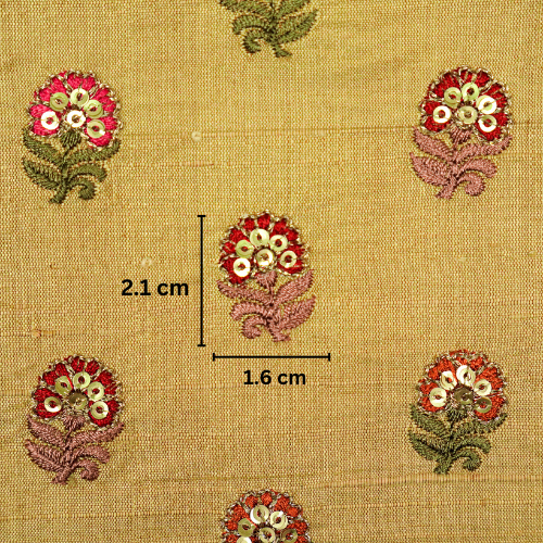 Gulfi Buti on Dark Beige Raw Silk Embroidered Fabric
