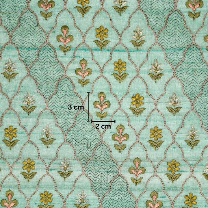 Huma Jaal On Aqua Tussar Silk Embroidered Fabric