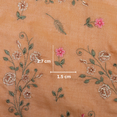 Meenal Jaal On Light Peach Tussar Silk Embroidered Fabric