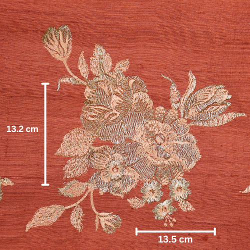 Taru Buta on Rust Raw Silk Embroidered Fabric