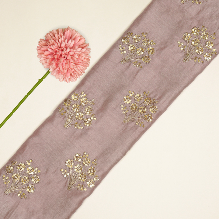 Warda Buta on Onion Pink Silk Chanderi Embroidered Fabric