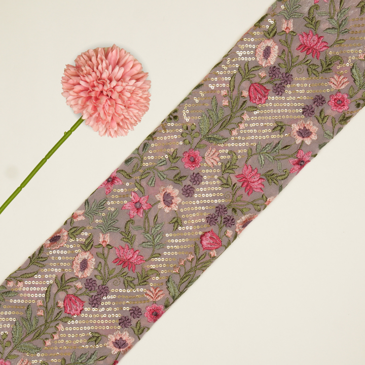 Kanan Jaal on Lavender Semi Georgette Embroidered Fabric