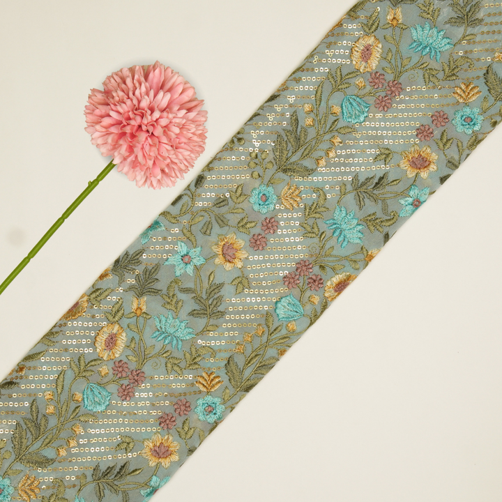 Kanan Jaal on Light Aqua Semi Georgette Embroidered Fabric