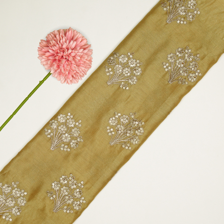 Warda Buta on Gold Silk Chanderi Embroidered Fabric