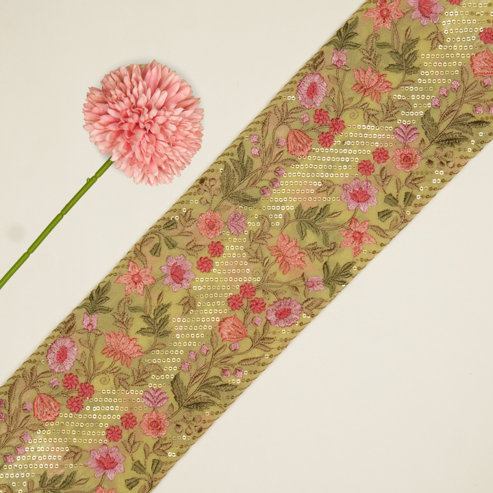 Kanan Jaal on Lemon Semi Georgette Embroidered Fabric
