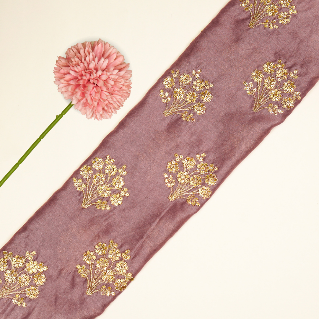 Warda Buta on Deep Mauve Silk Chanderi Embroidered Fabric